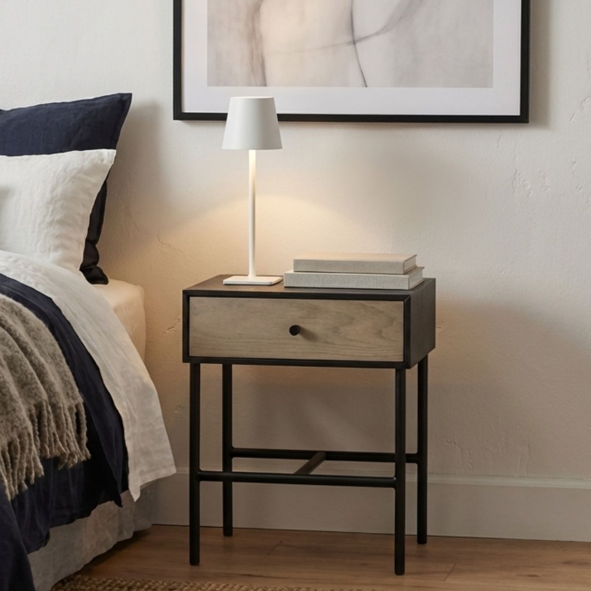 Kenton black oak 1 drawer bedside table