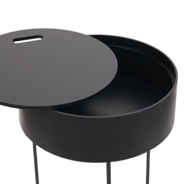 Leif Side Table – Black Wood Veneer & Metal Storage | Mallet & Plane