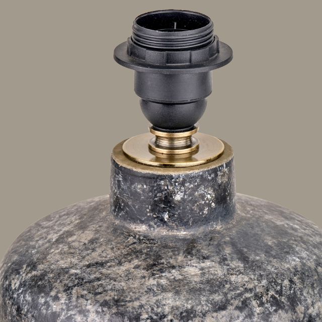 LOKI Volcanic-Effect Grey Stoneware Table Lamp – 30cm Black Shade | malletandplane.com