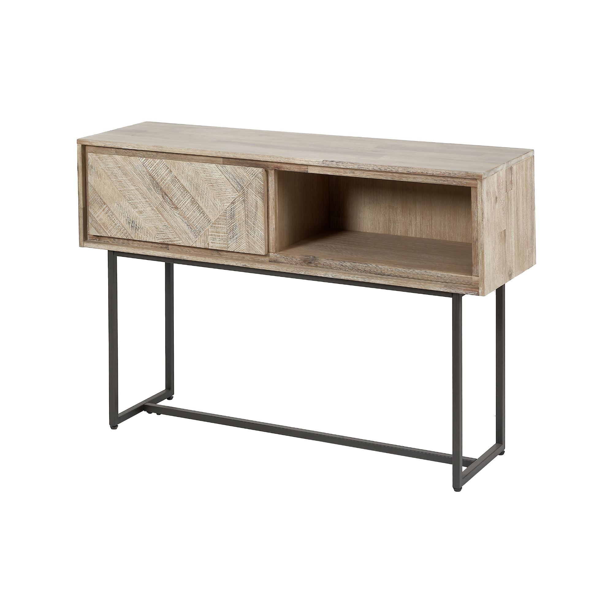 MARCA sand washed solid acacia wood console table with 1 drawer and 1 open niche | malletandplane.com
