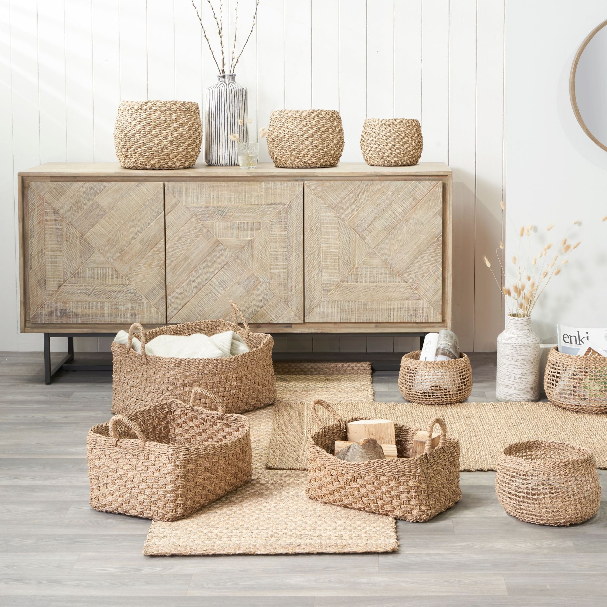 MARCA Sand Washed Acacia Wood 3 Door Sideboard | malletandplane.com