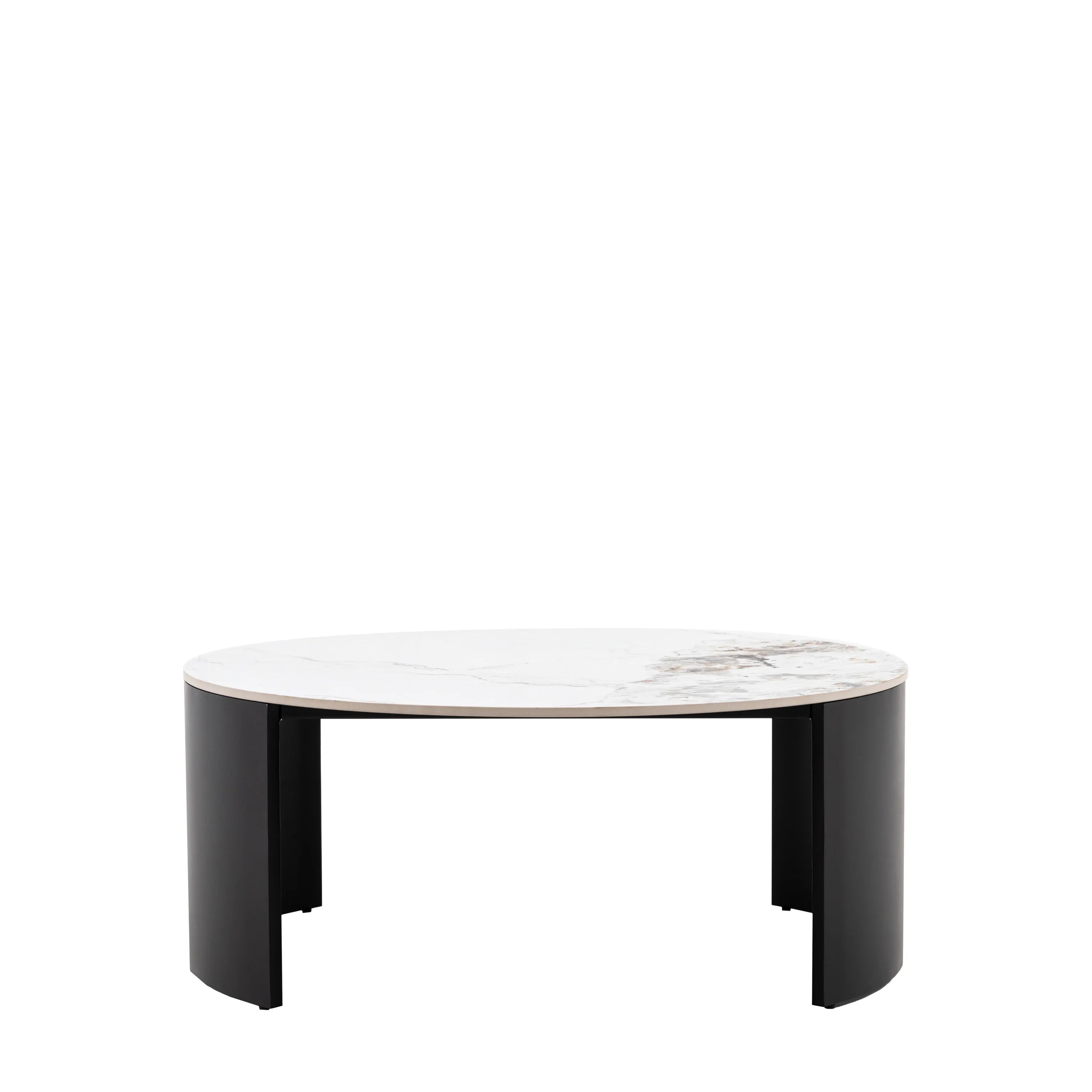 MARZIO Round Coffee Table – Stone Top & Black Base