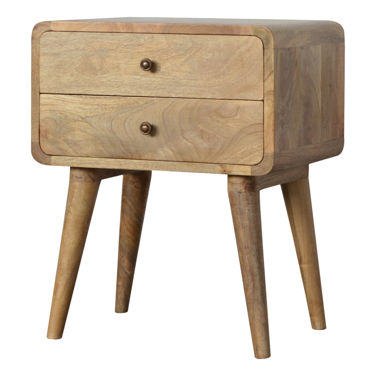 Modal Solid Wood 45cm wide 2 drawer bedside table in Natural Mango Finish