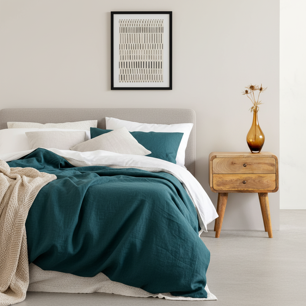 Modal solid wood bedside table with 2 drawers in a natural oak-ish finish