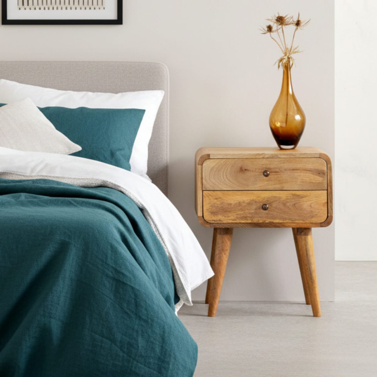 Modal solid wood bedside table with 2 drawers in a natural oak-ish finish