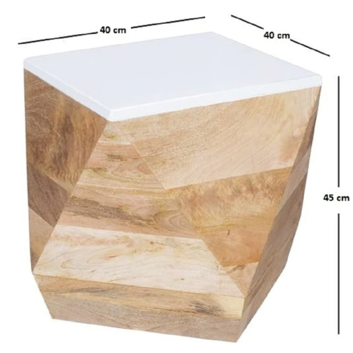 Beth handmade solid mango wood angular side table with contrasting white top | MalletandPlane.com