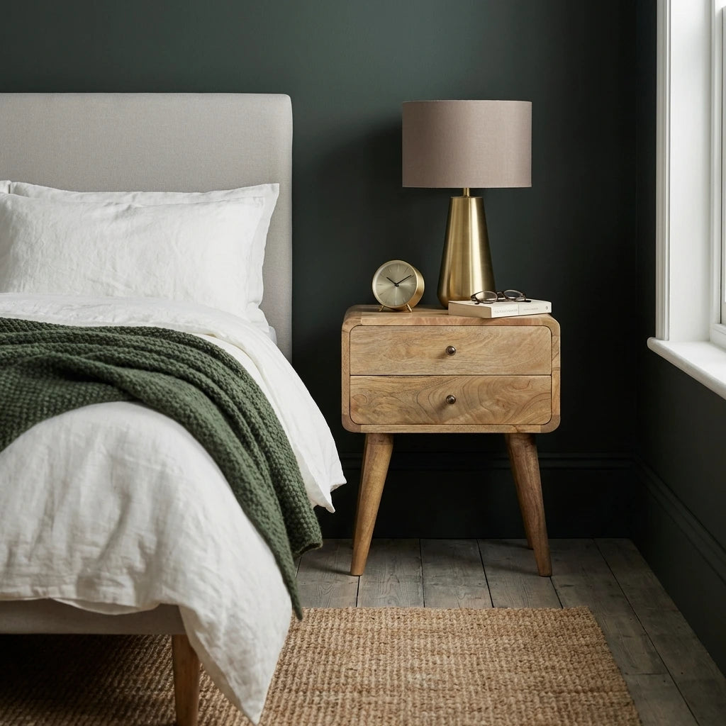 Modal solid wood bedside table with 2 drawers in a natural oak-ish finish