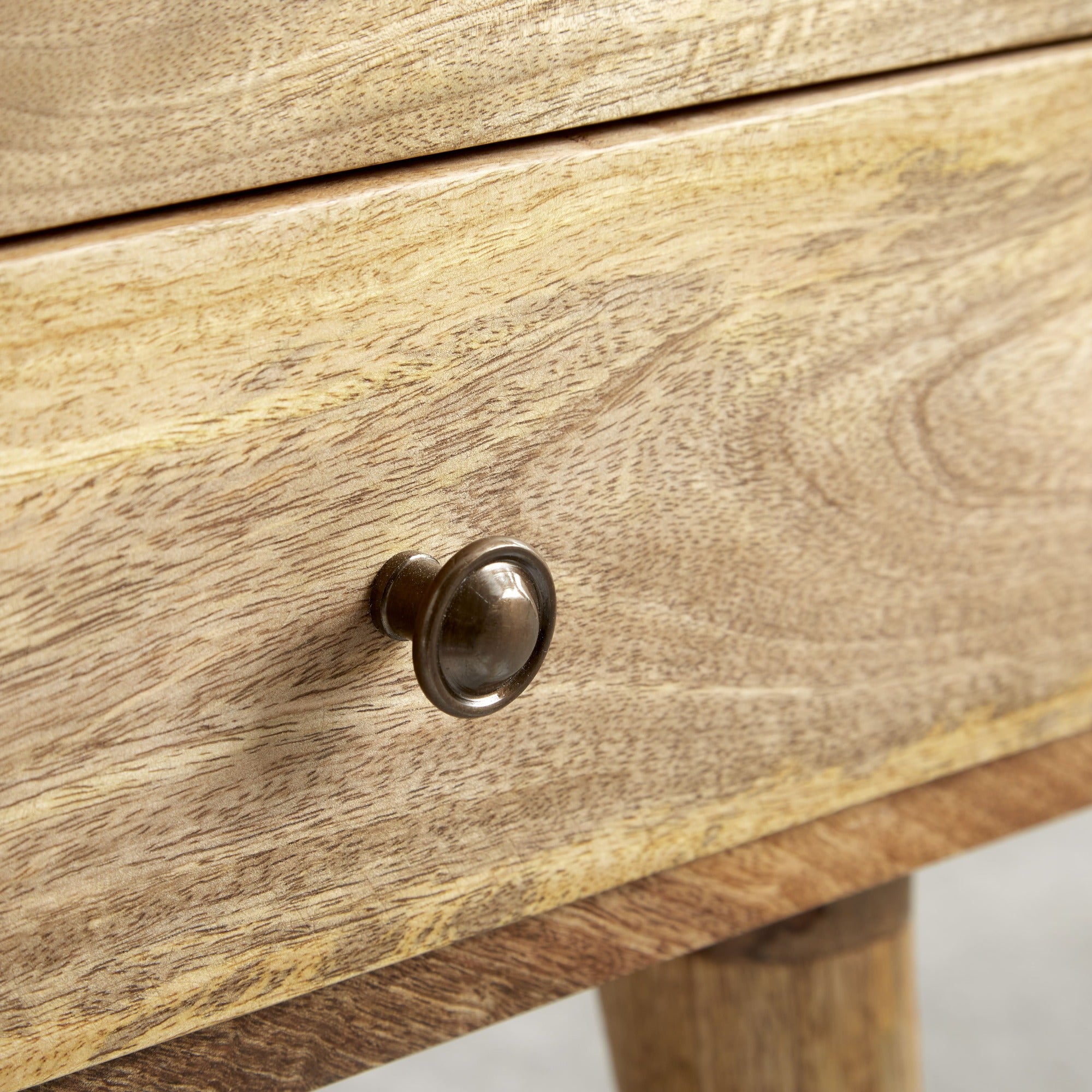 Modal solid wood bedside table with 2 drawers in a natural oak-ish finish | malletandplane.com