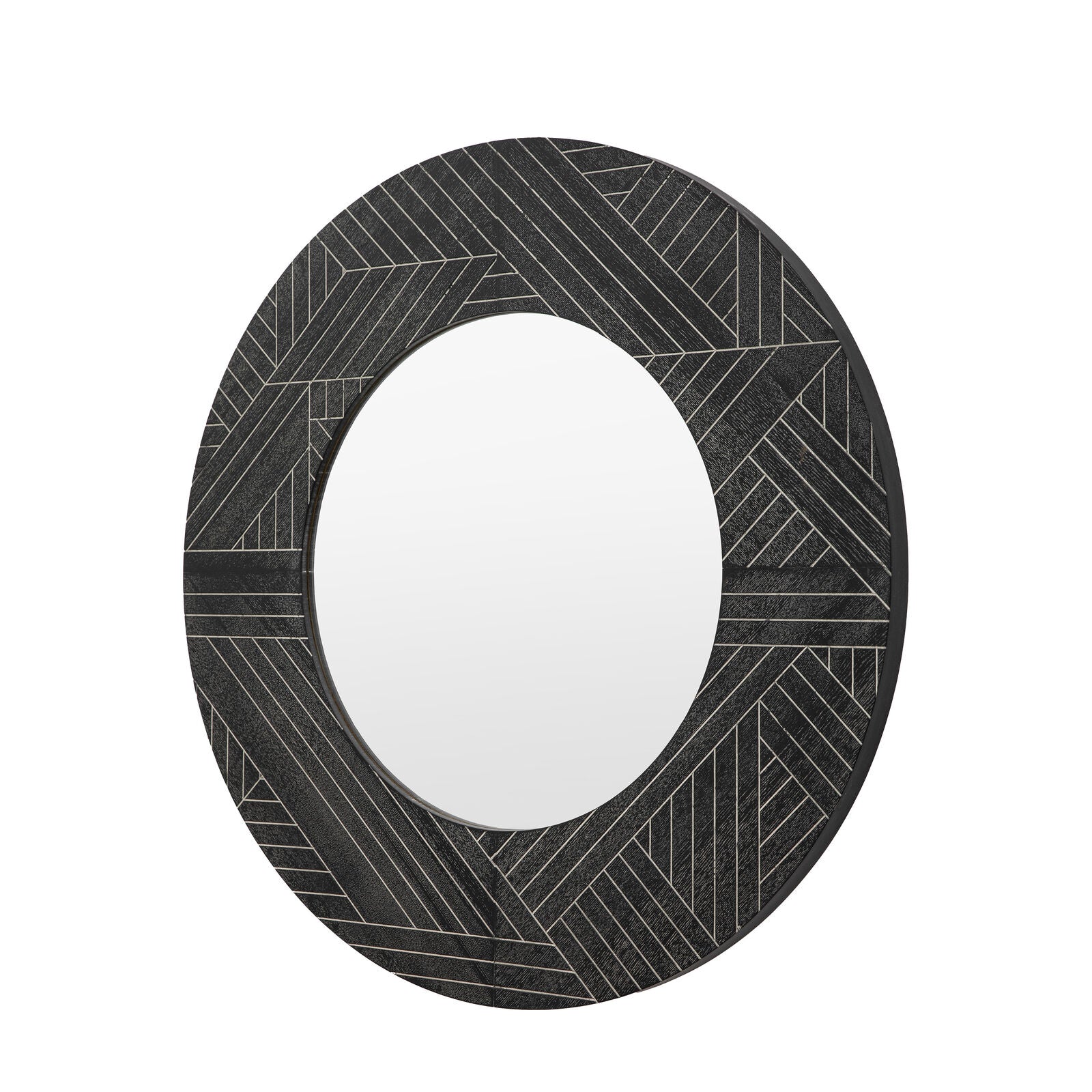 Natori round wall mirror with geometric frame | malletandplane.com