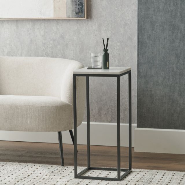 NORDEN Side Table – White Marble Top & Black Metal Frame | malletandplane.com