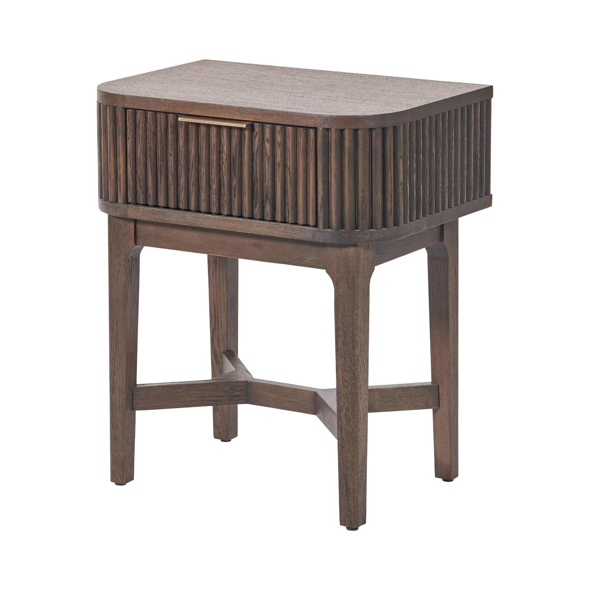 Norr walnut finished bedside table with ribbed styling and 1 drawer | malletandplane.com