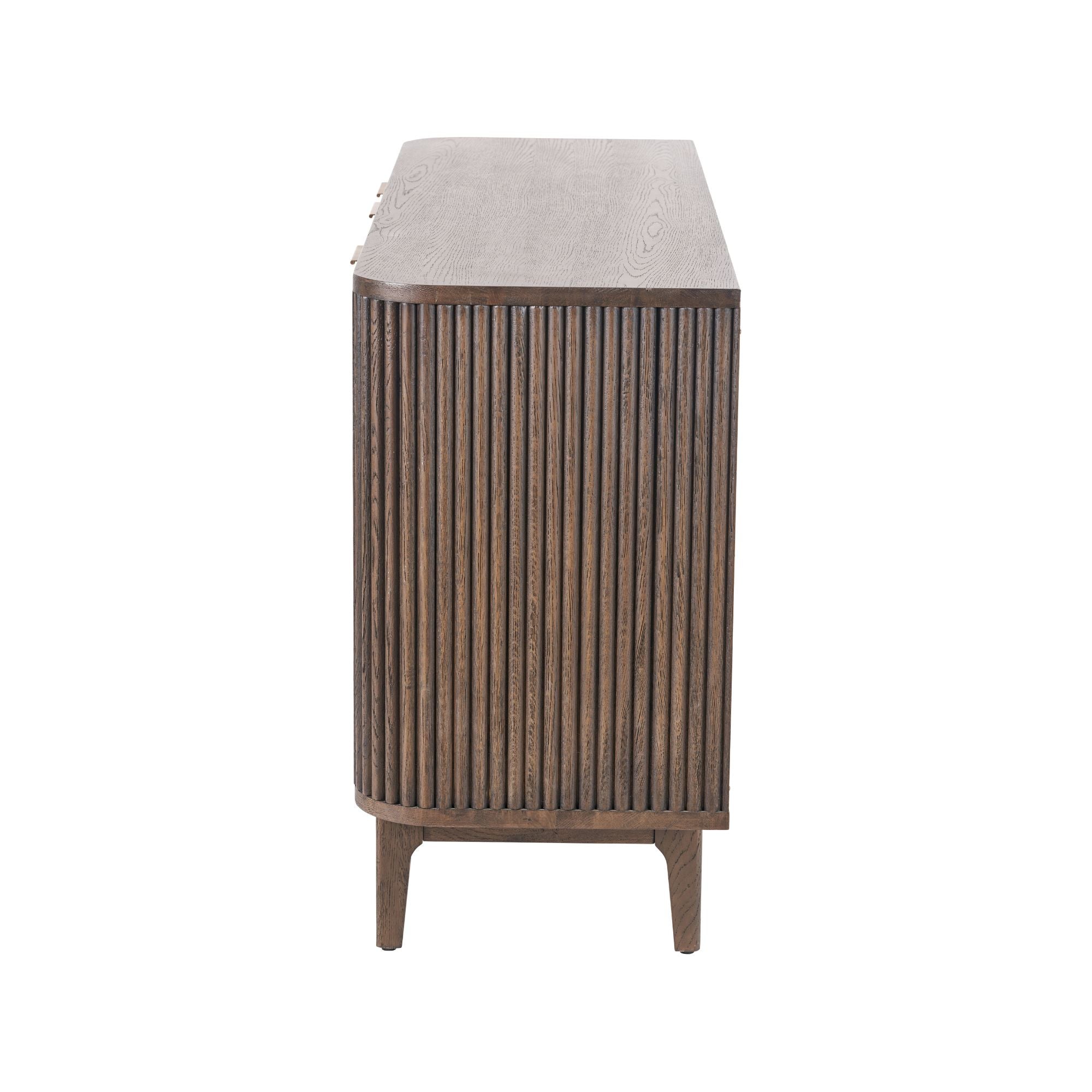 NORR Ribbed oak and pine wood 3 door sideboard in walnut finish | malletandplane.com