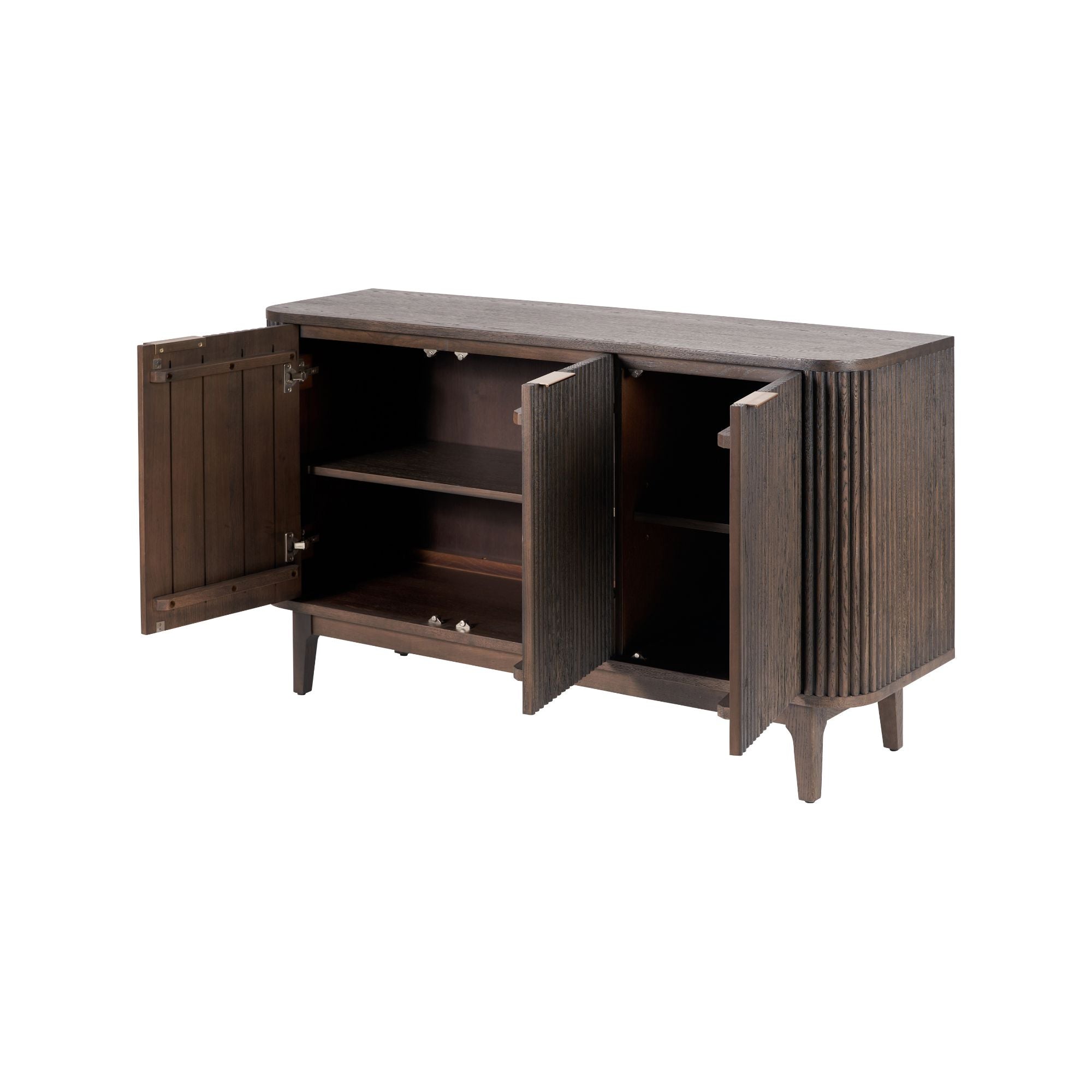 NORR Ribbed oak and pine wood 3 door sideboard in walnut finish | malletandplane.com