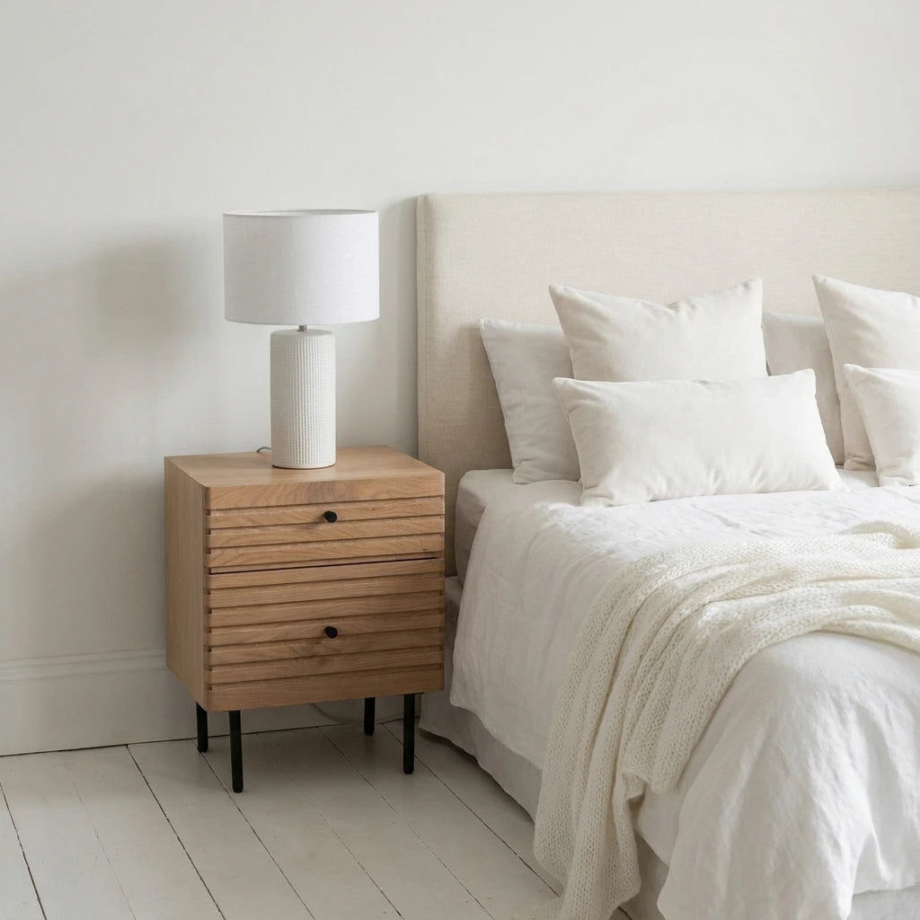 OKAYAMA 2 drawer Japandi style bedside table in natural oak finish
