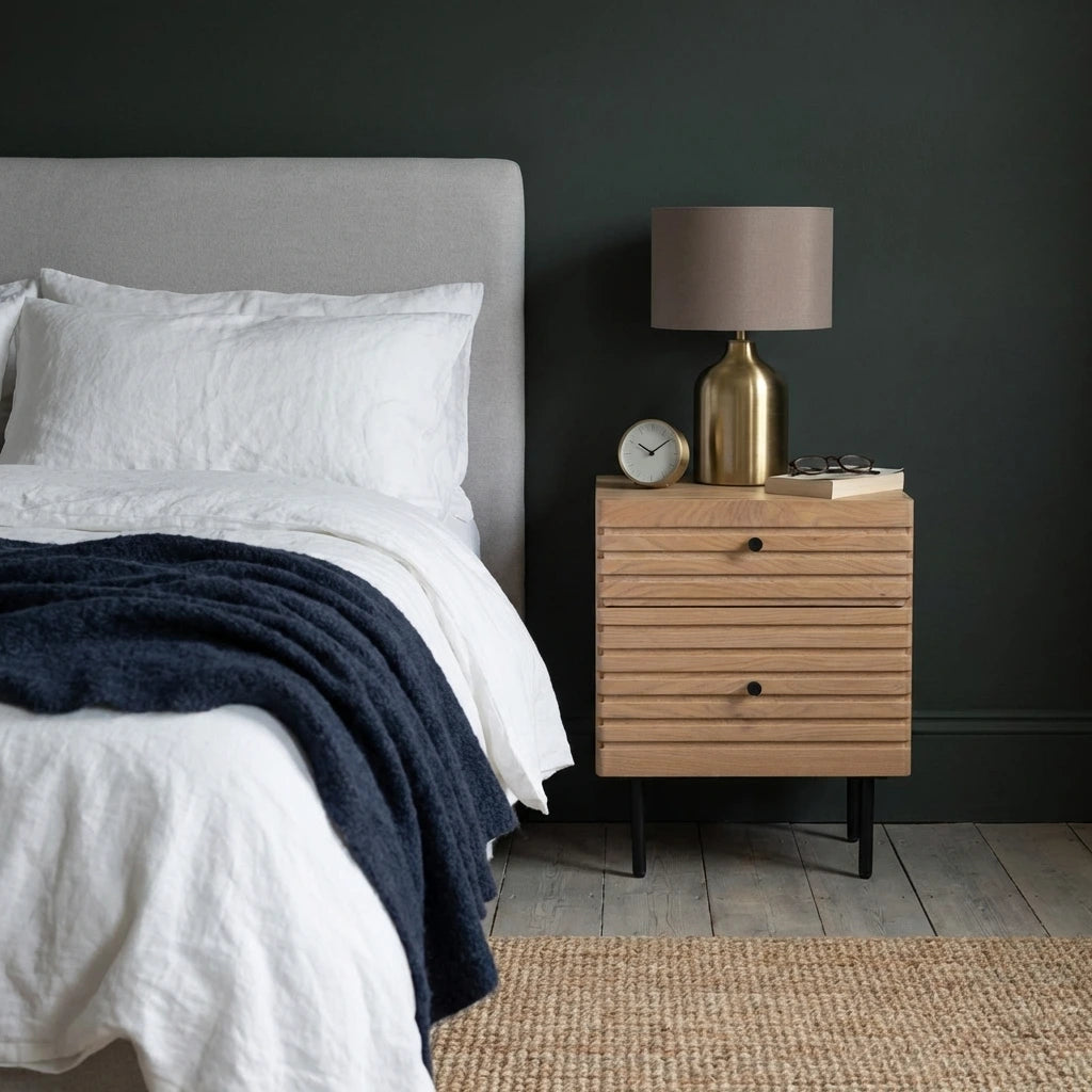 OKAYAMA 2 drawer Japandi style bedside table in natural oak finish