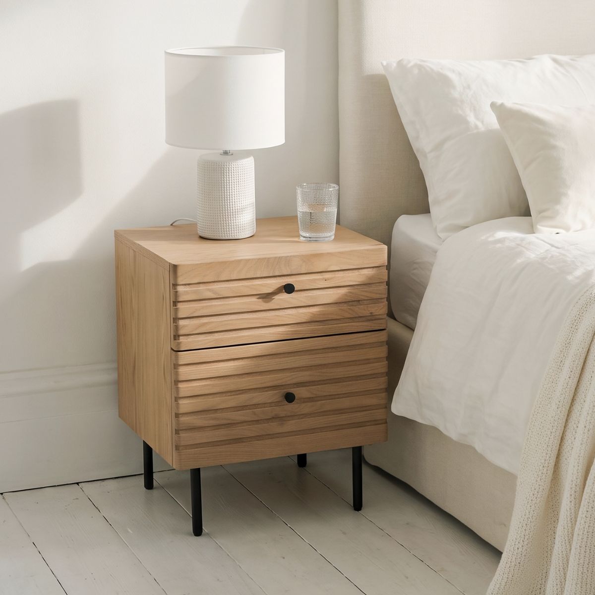 OKAYAMA 2 drawer Japandi style bedside table in natural oak finish