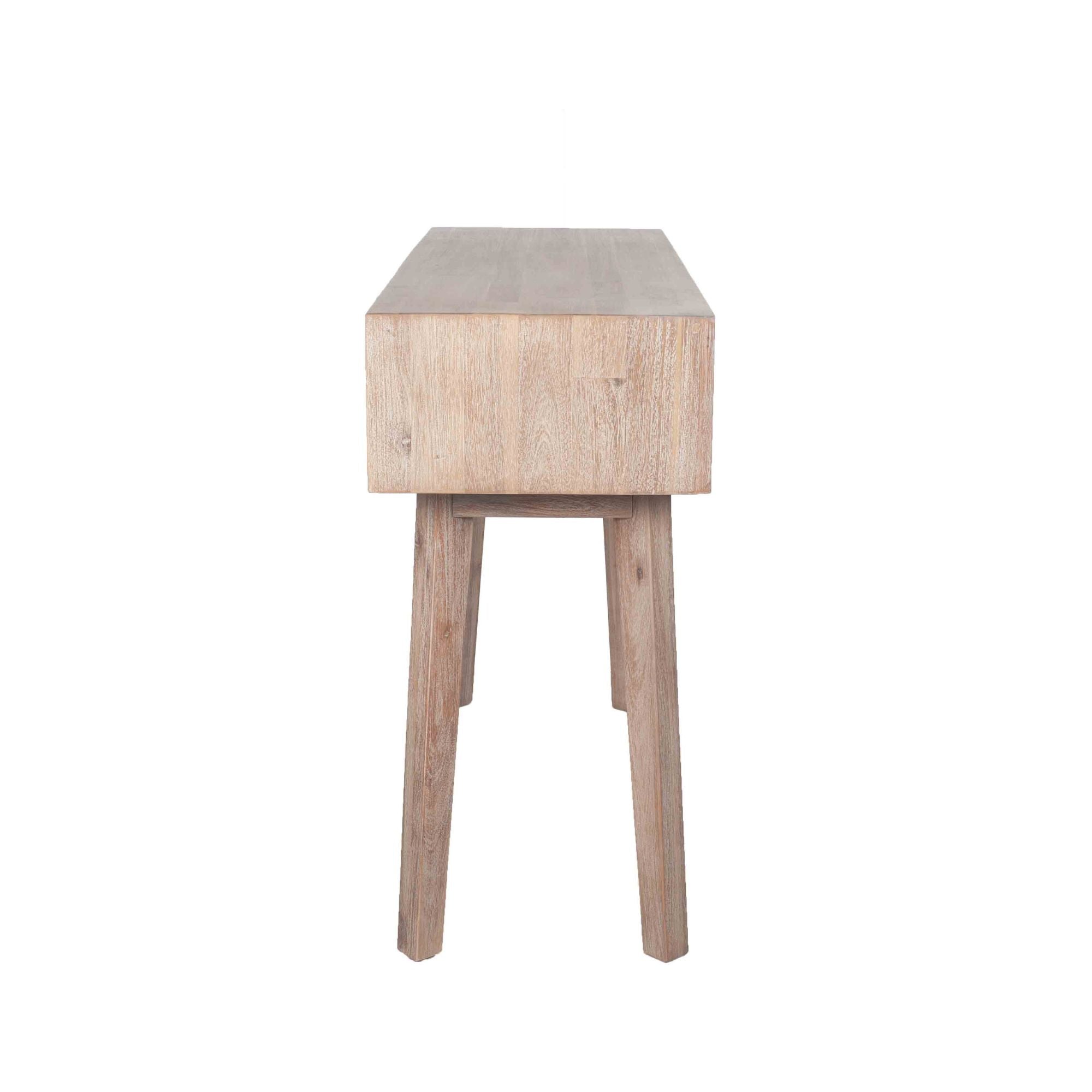 Orsa sand washed solid acacia wood dressing table with 1 drawer and 2 open slots | malletandplane.com