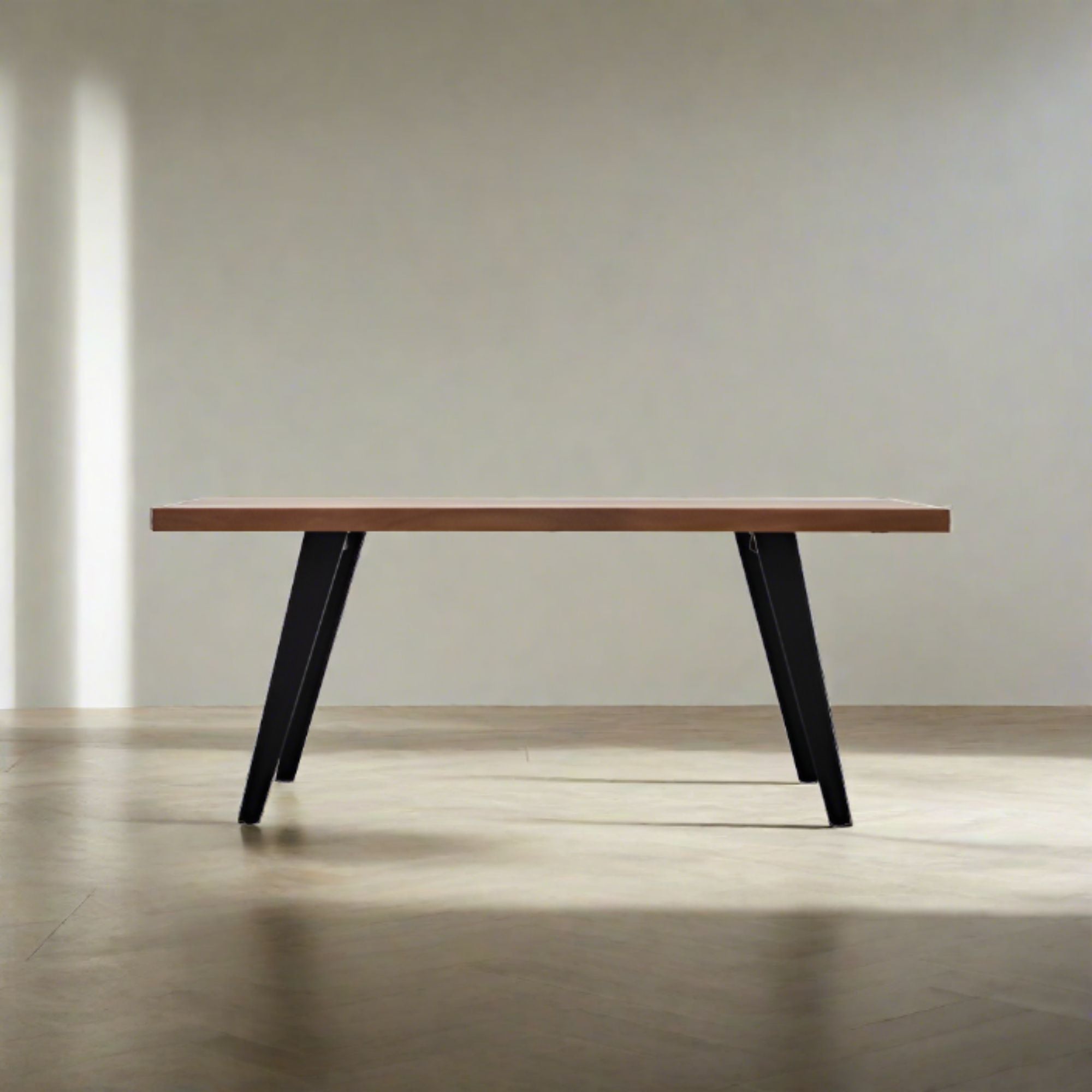 Pimlico Dining Table in Solid Natural Acacia with Grey Metal Angular Legs | MalletandPlane.com