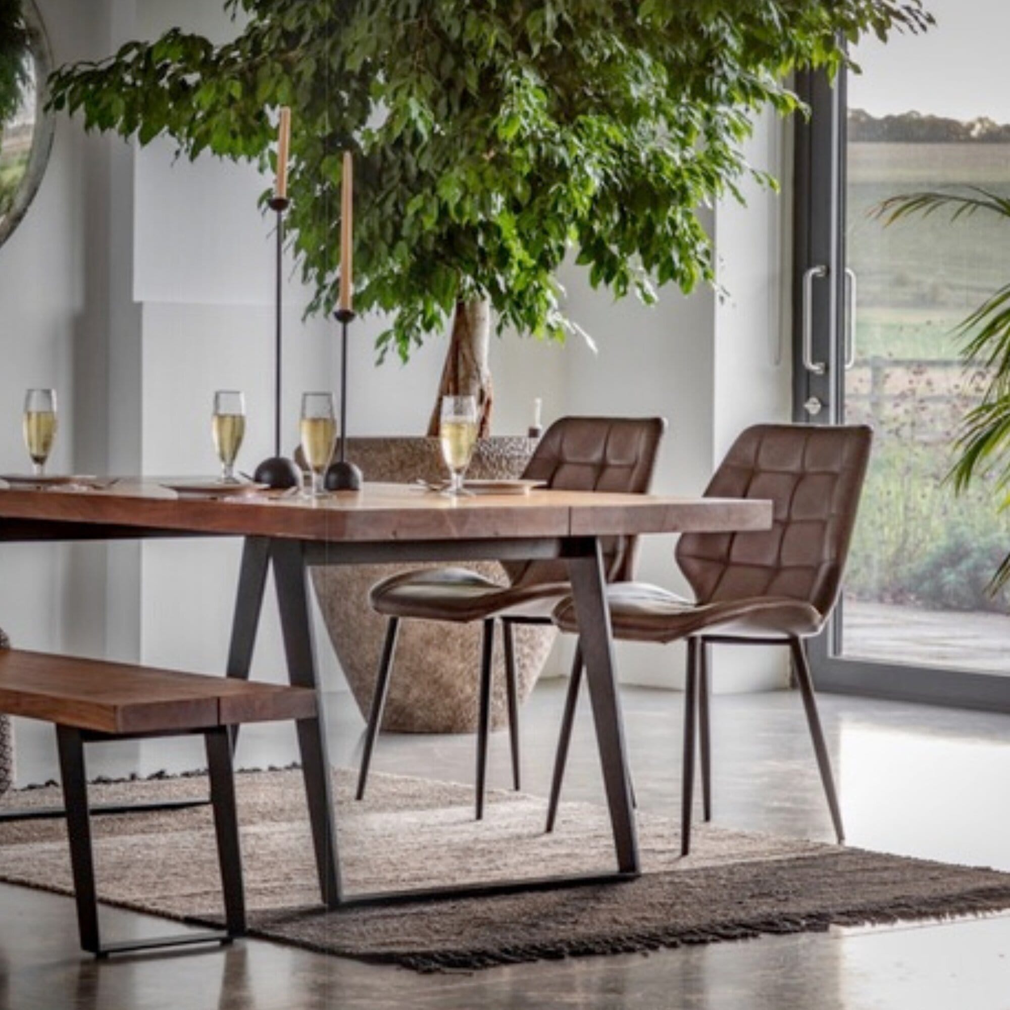 Pimlico Dining Table in Solid Natural Acacia with Grey Metal Angular Legs | MalletandPlane.com