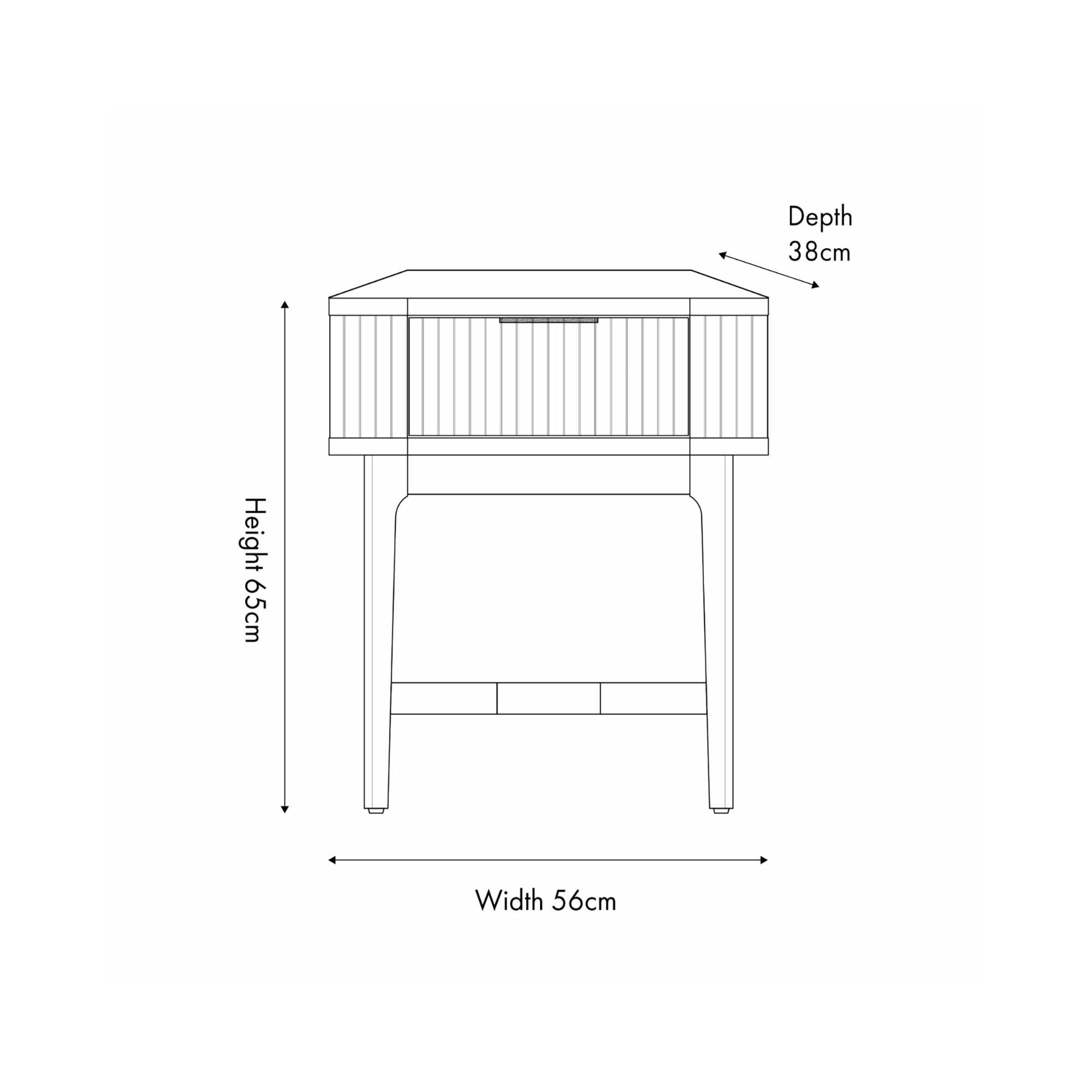 RAIE walnut finished bedside table with ribbed styling and 1 drawer | malletandplane.com
