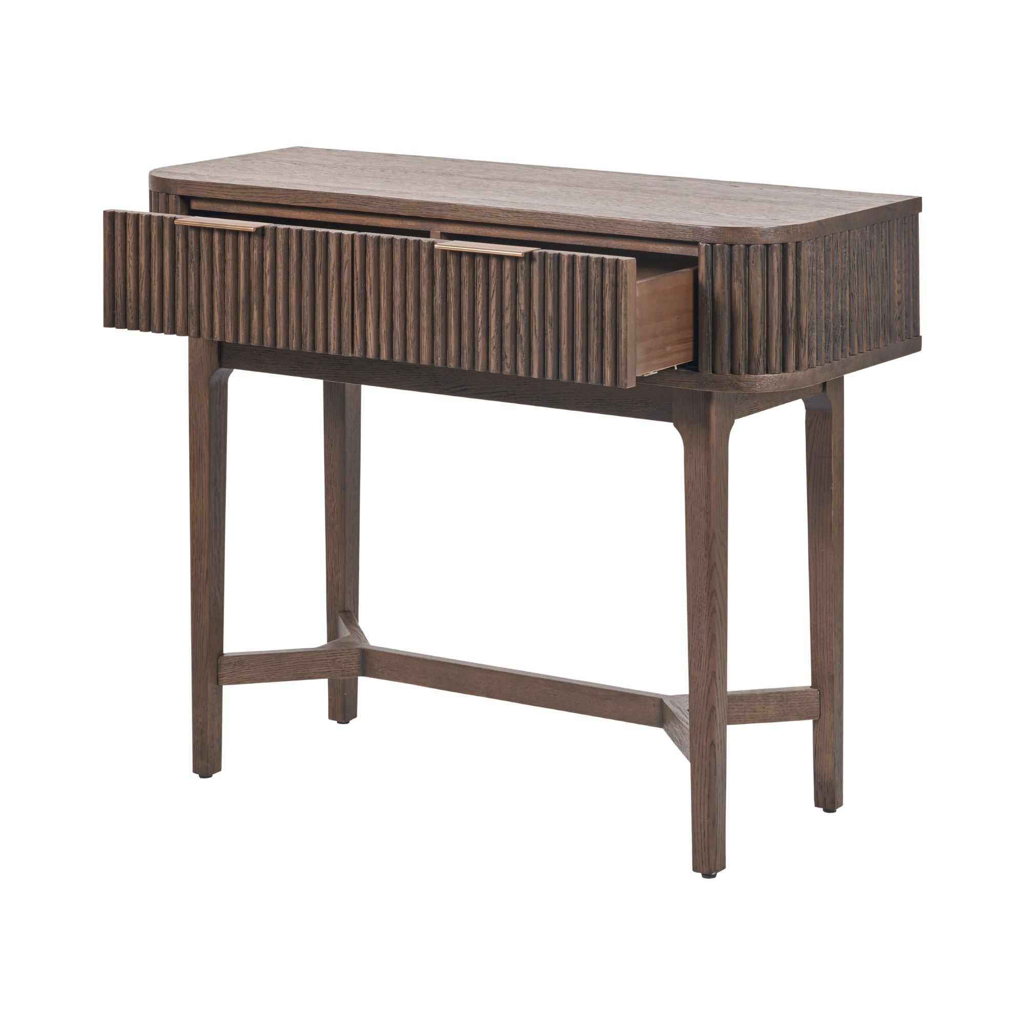 RAIE 2 drawer console table in rich walnut finish | malletandplane.com