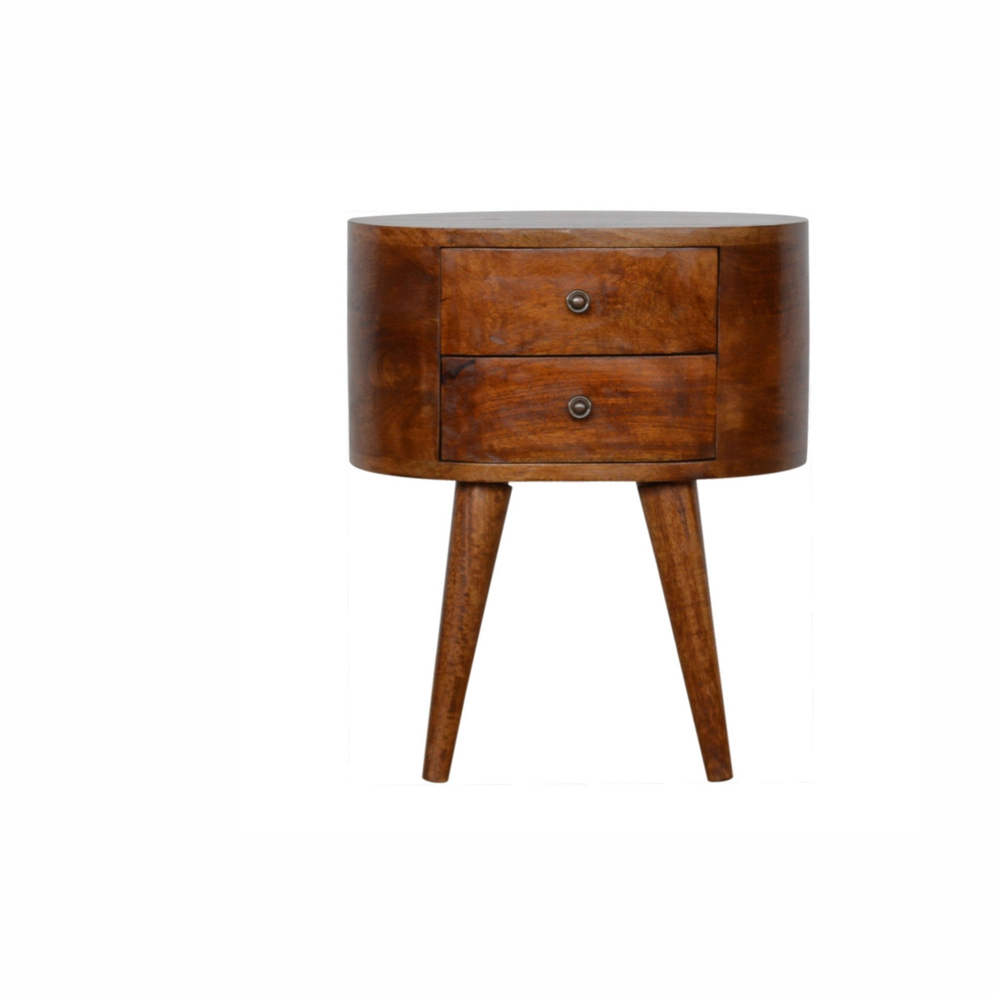 Regent Handmade Solid Wood Bedside Table with 2 Drawers in Deep Chestnut Finish | malletandplane.com
