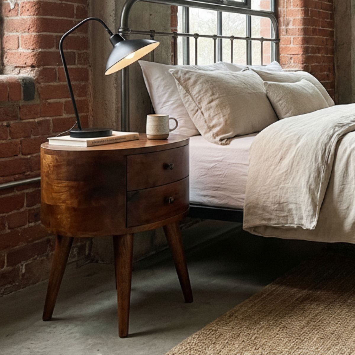 Regent Handmade Solid Wood Bedside Table with 2 Drawers in Deep Chestnut Finish