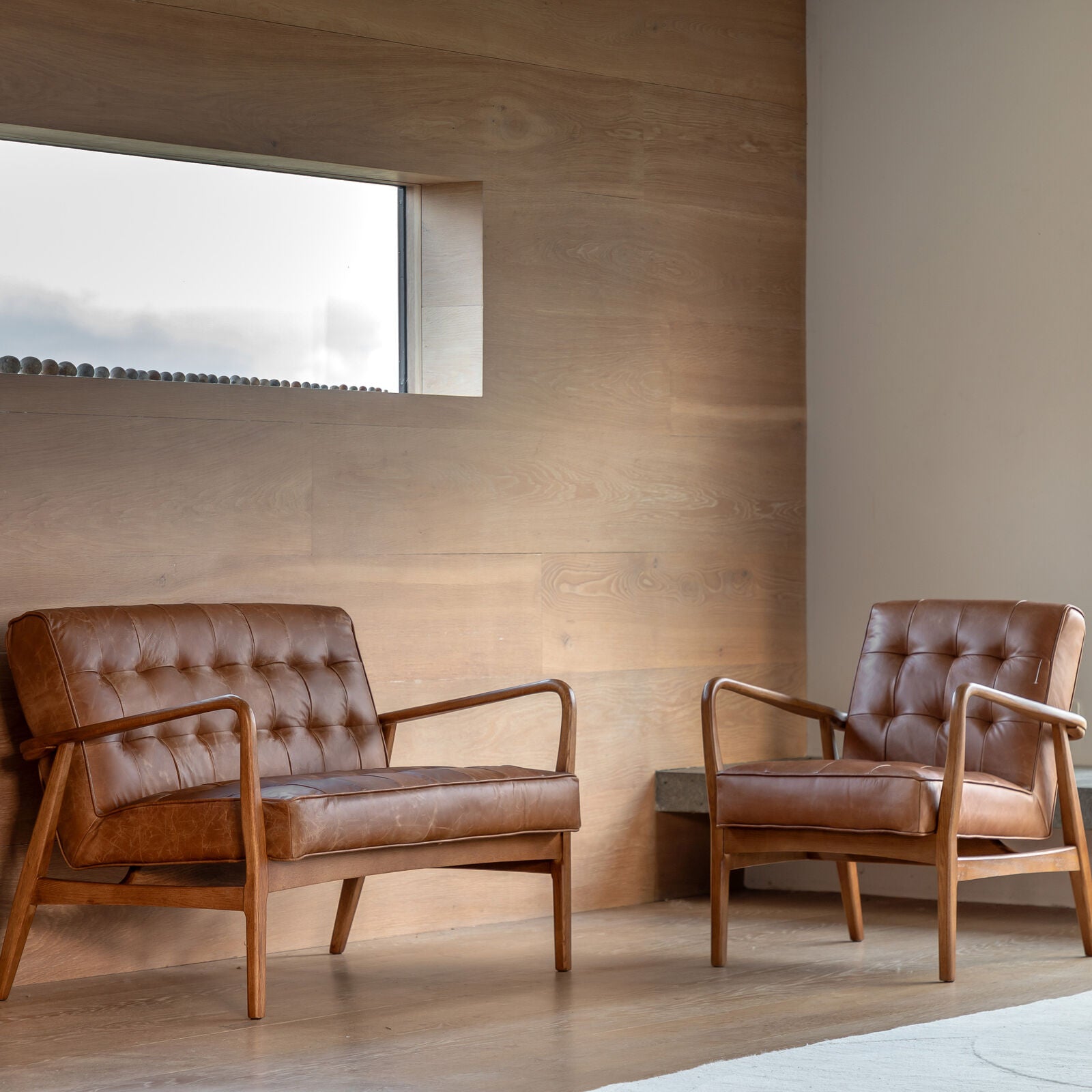 Ronson Mid Century Armchair with solid oak frame and top grain vintage brown leather upholstery | MalletandPlane.com