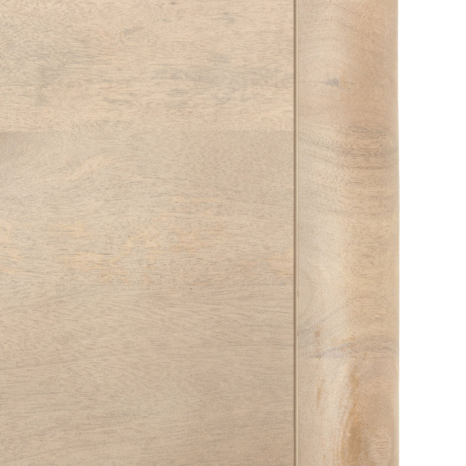 Rocca mango coffee table with curved edges, fluted drawer front and brushed brass hardware | malletandplane.com