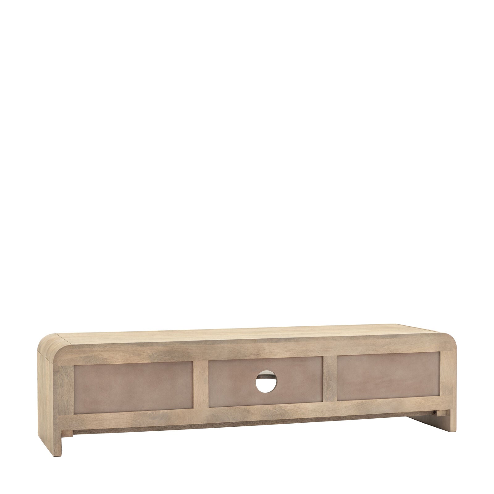 Rocca mango media unit with curved edges and fluted doors | malletandplane.com