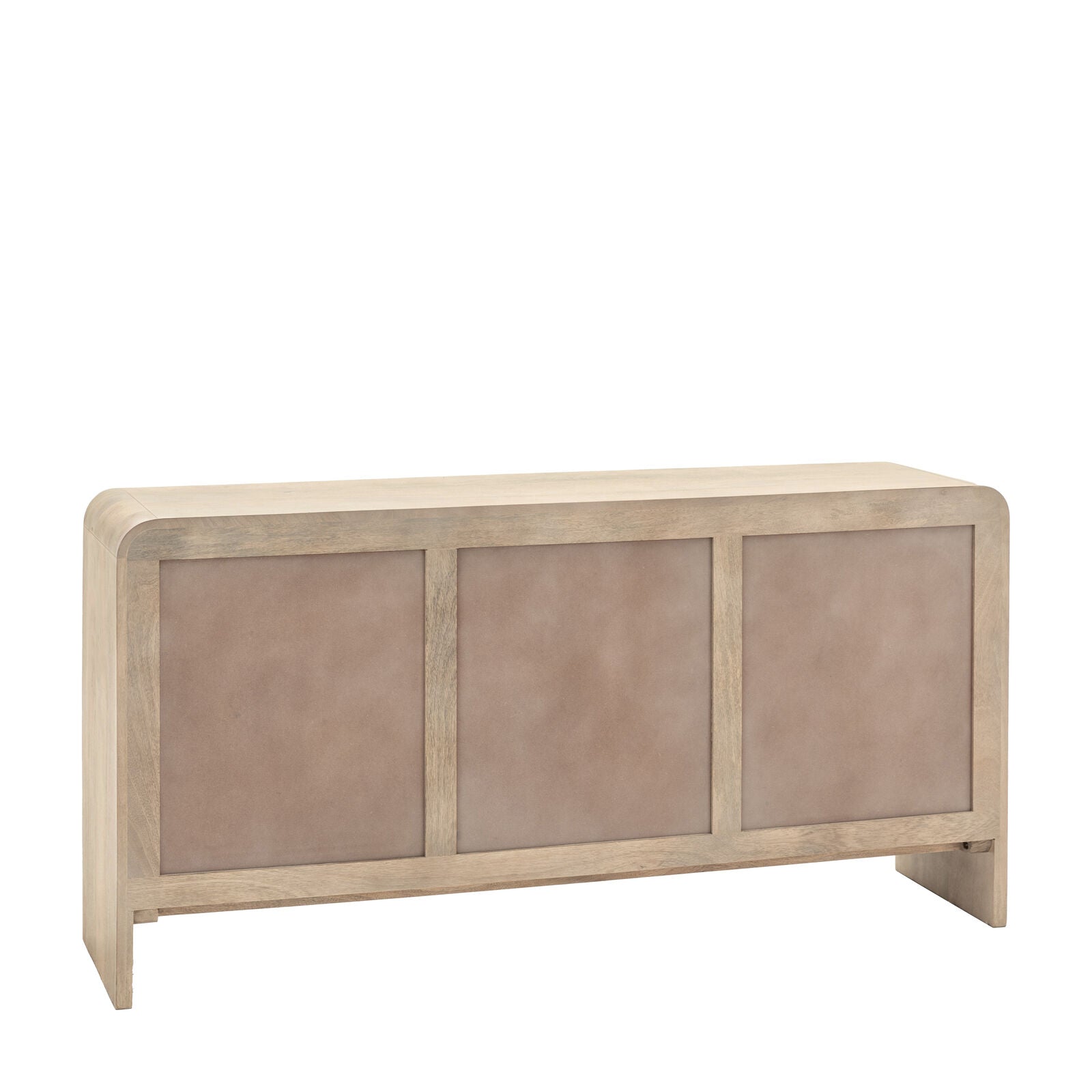 Rocca mango 3 door sideboard with fluted door fronts, curved edges and brushed brass hardware | malletandplane.com