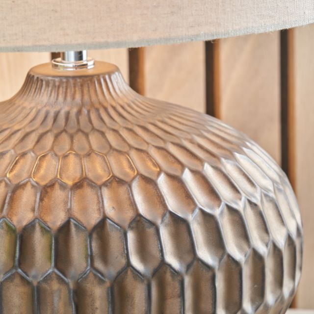 SOREN Bronze Textured Ceramic Table Lamp  Linen Look Shade | malletandplane.com