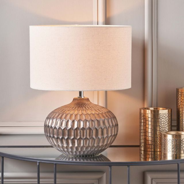 SOREN Bronze Textured Ceramic Table Lamp  Linen Look Shade | malletandplane.com