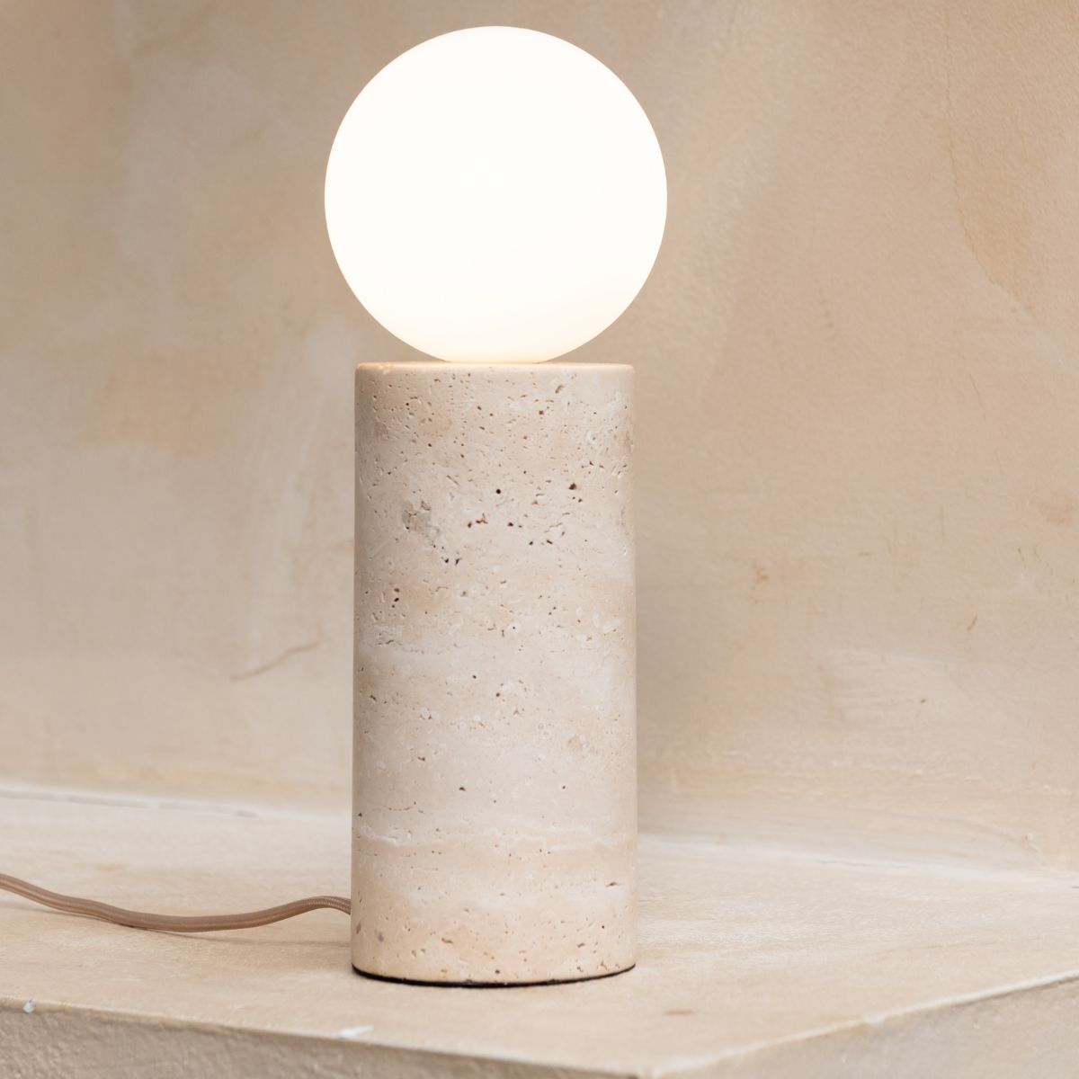 TIVOLI White Travertine Table Lamp with Glass Globe