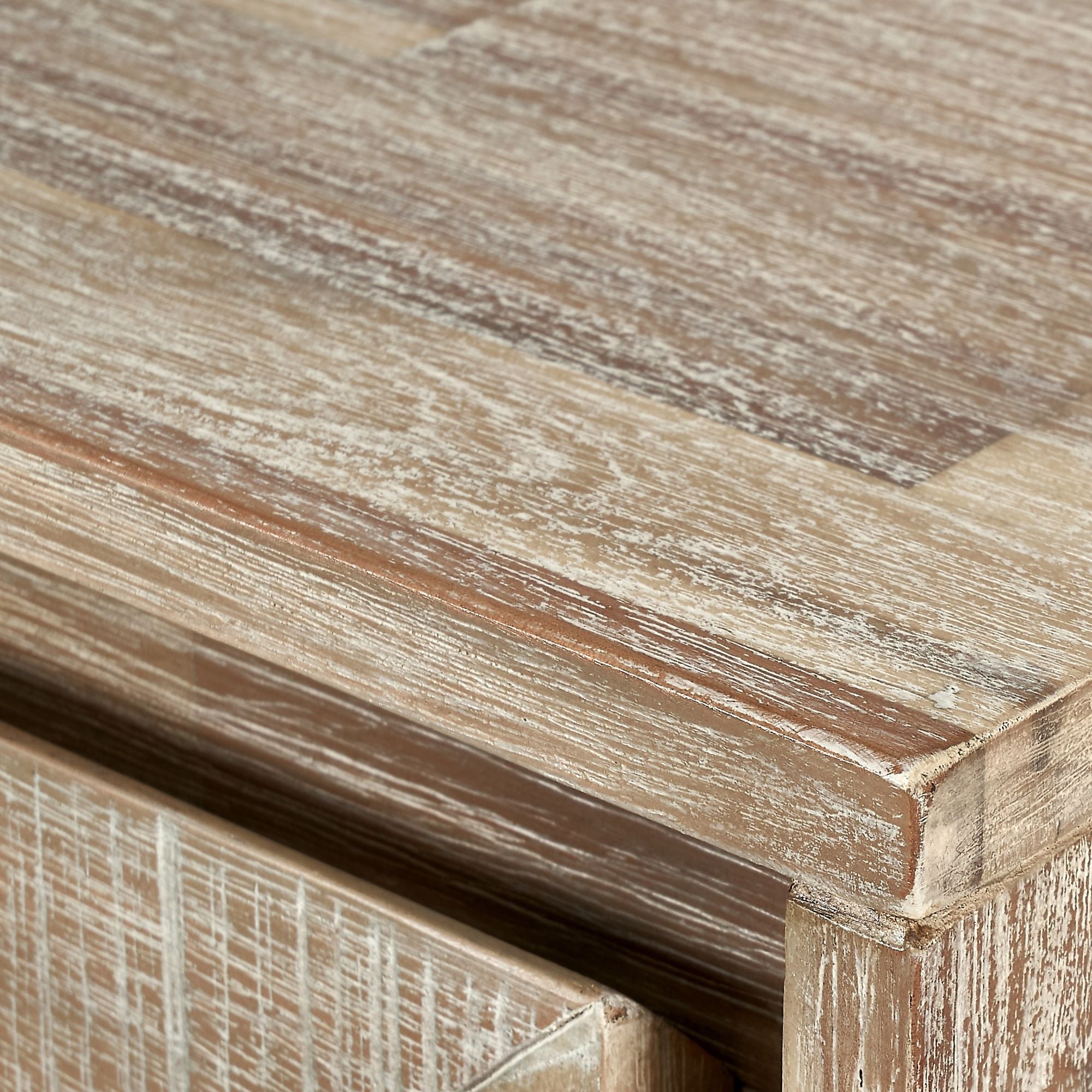 TORVIK sand washed acacia wood coffee table with 2 drawers and open slot | malletandplane.com