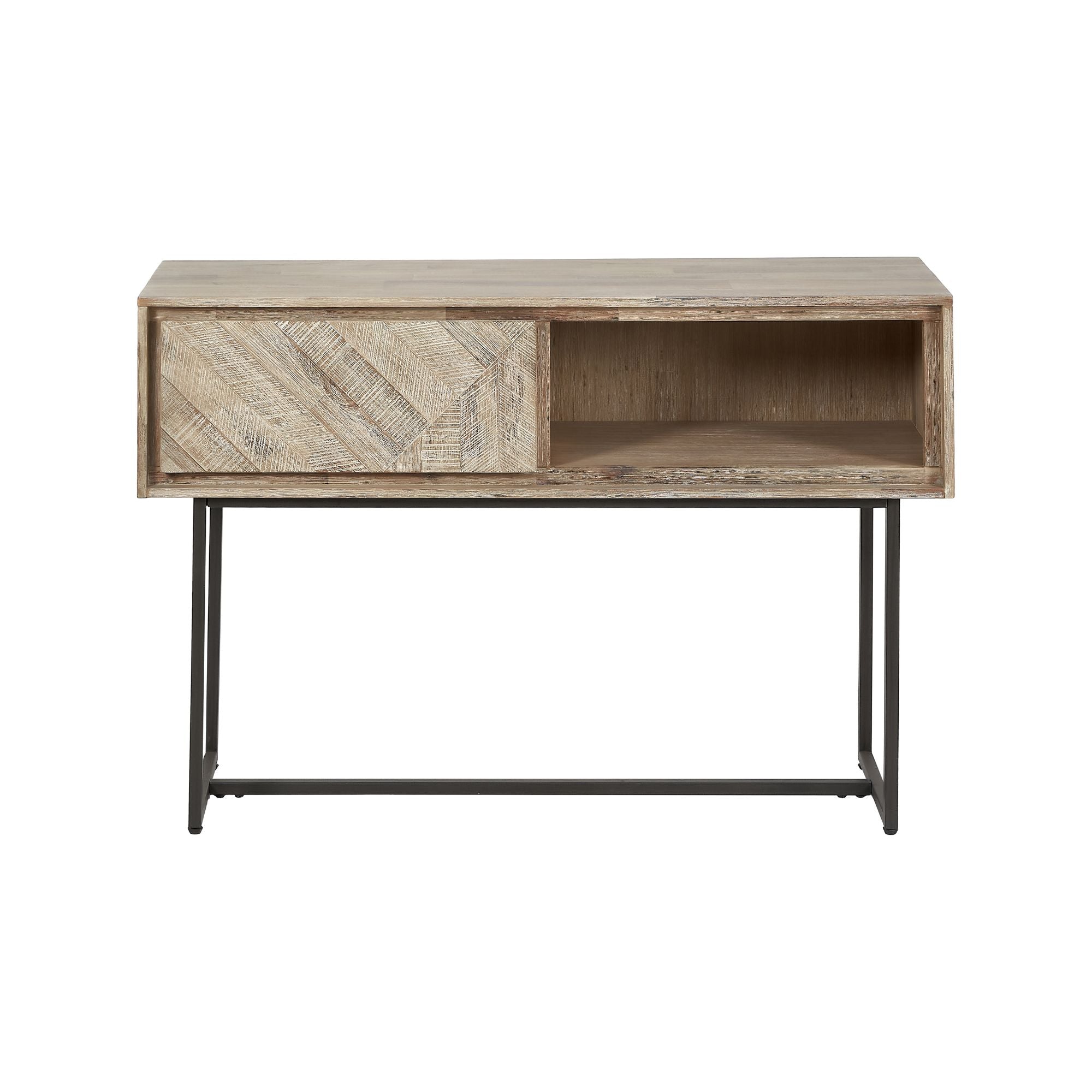 Torvik sand washed solid acacia wood console table with 1 drawer and 1 open niche | malletandplane.com
