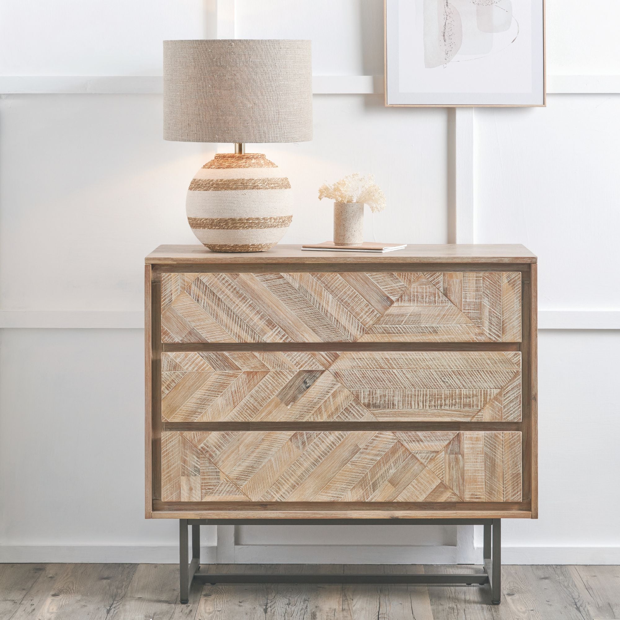 Torvik Scandinavian style sand washed acacia wood chest of drawers | malletandplane.com