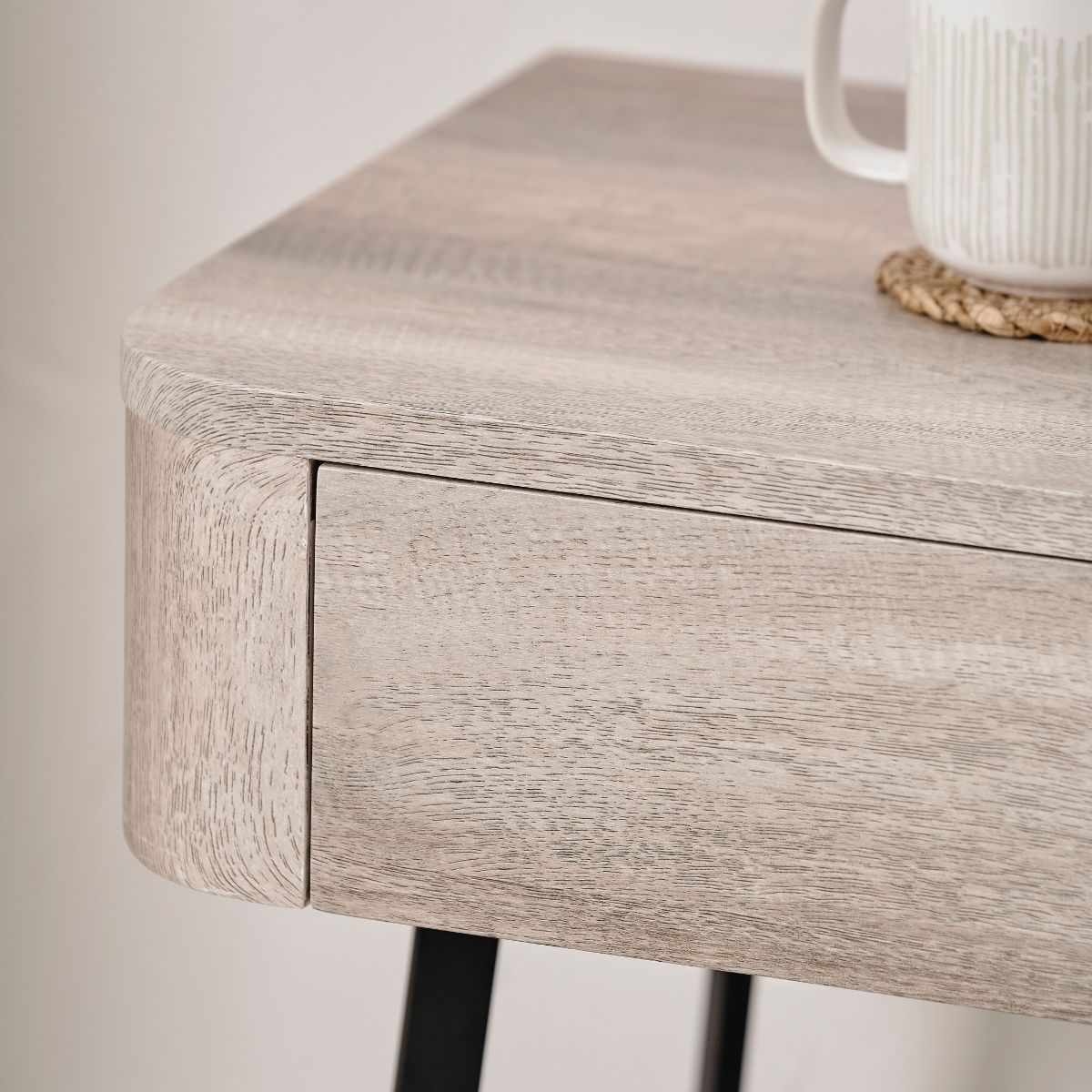 UKIAH Grey Oak & Black Metal Bedside Table | malletandplane.com