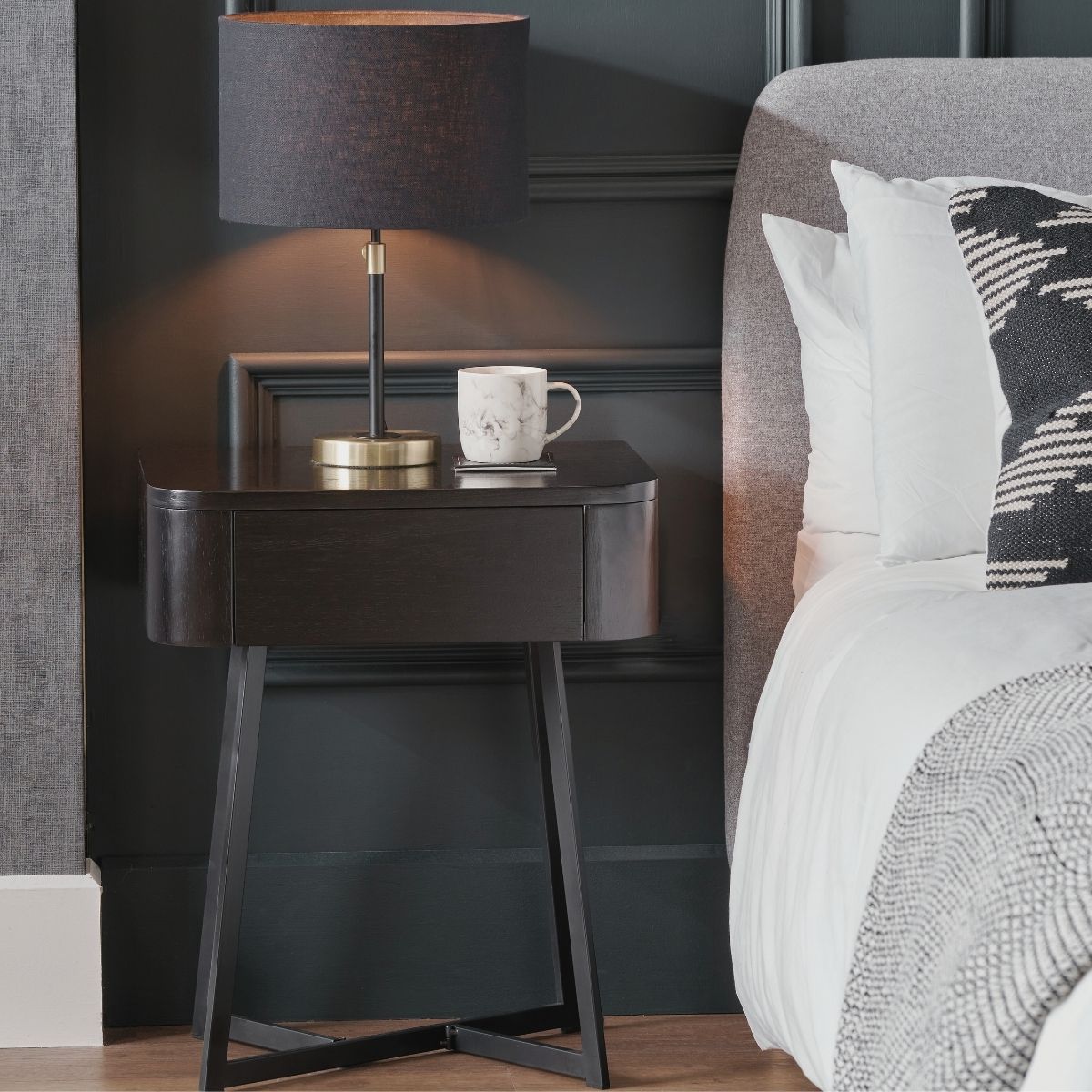 UKIAH Black Ash & Metal Bedside Table | malletandplane.com