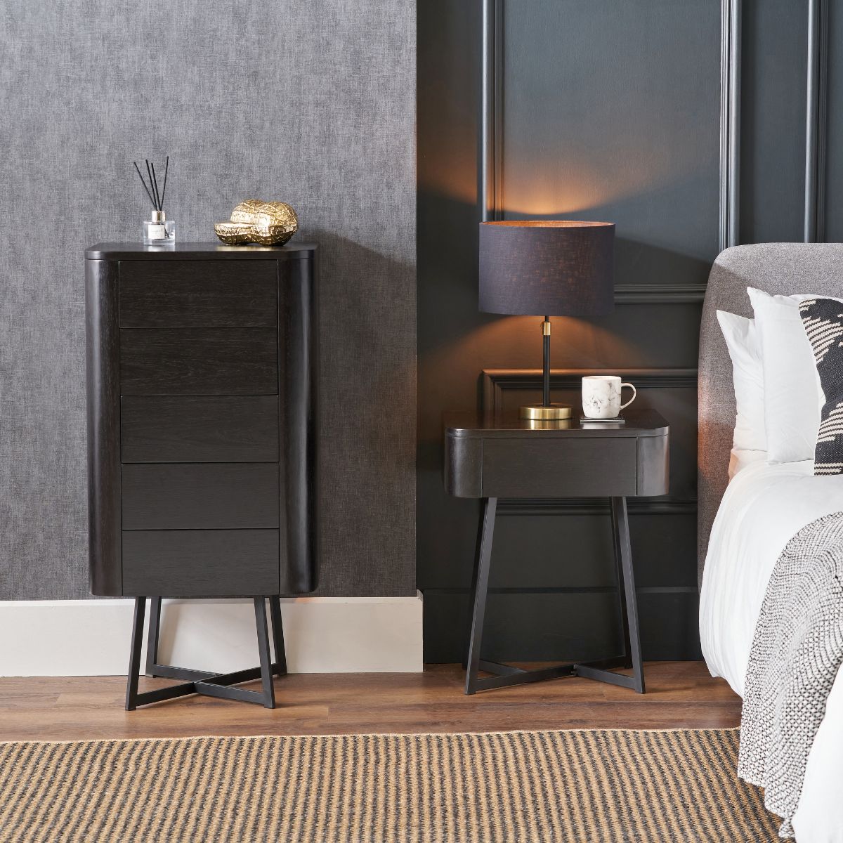 UKIAH Black Ash Veneer 5 Drawer Tall Boy