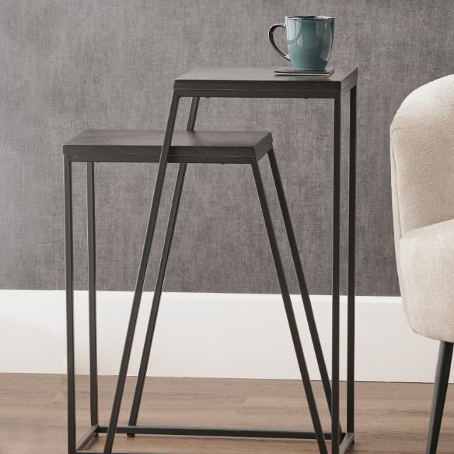 Vidar Side Tables (Set of 2) – Black Ash Veneer & Metal Frame | malletandplane.com