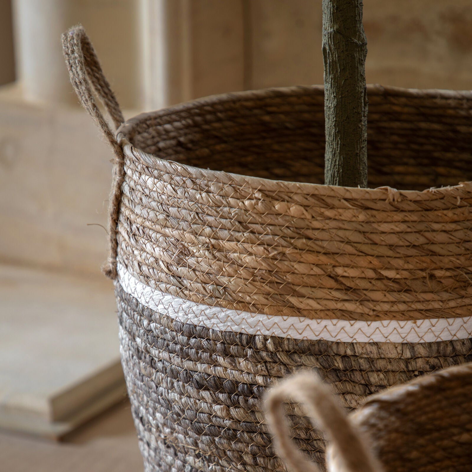 Weave set of handwoven seagrass baskets with stripe and contrast design | malletandplane.com