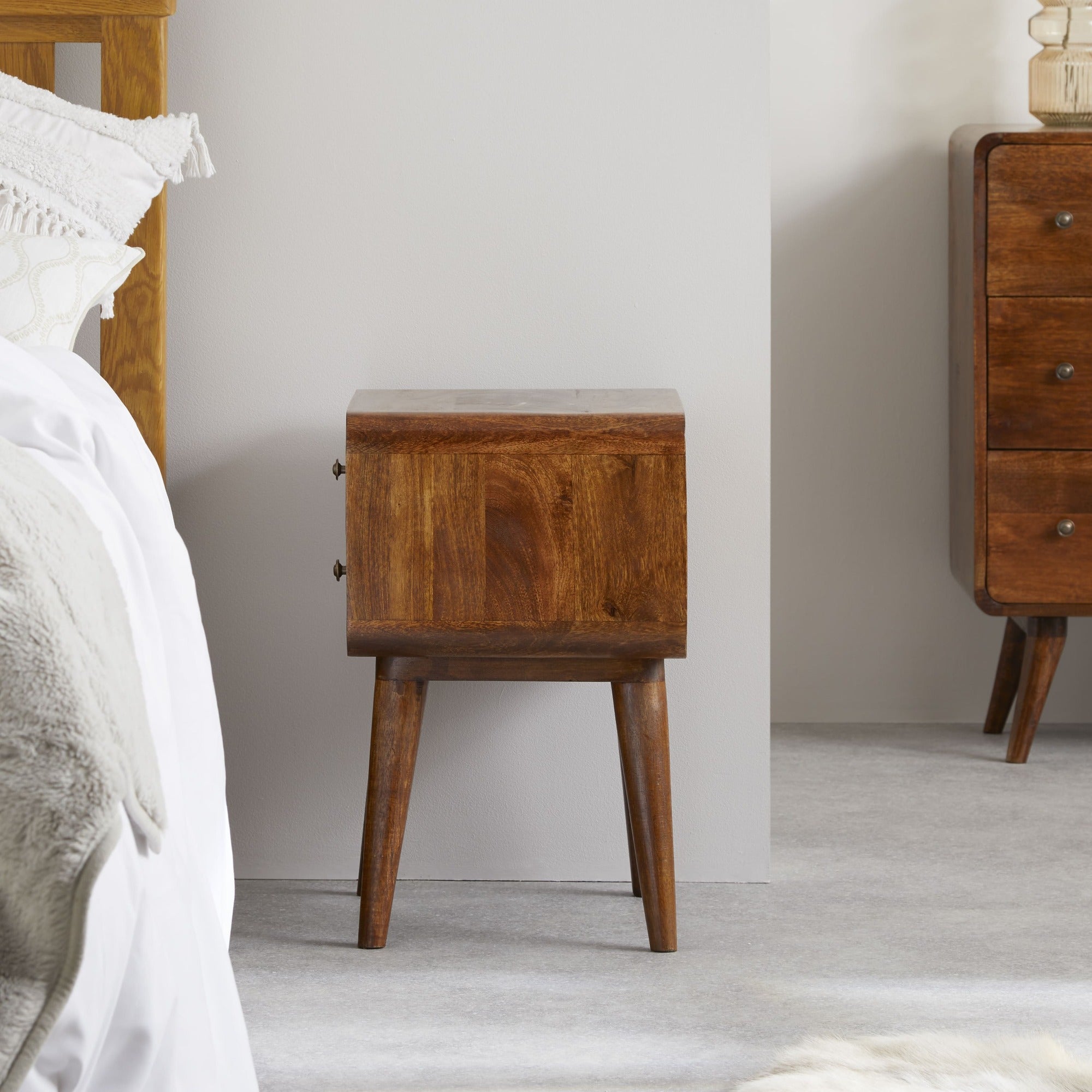 Century 2 Drawer Solid Wood Standard Bedside Table in Deep Chestnut Finish | malletandplane.com