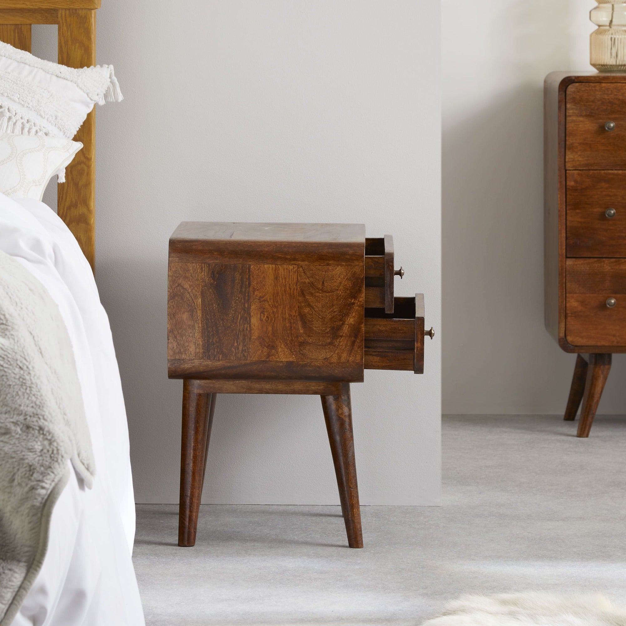 Century 2 Drawer Solid Wood Standard Bedside Table in Deep Chestnut Finish | malletandplane.com