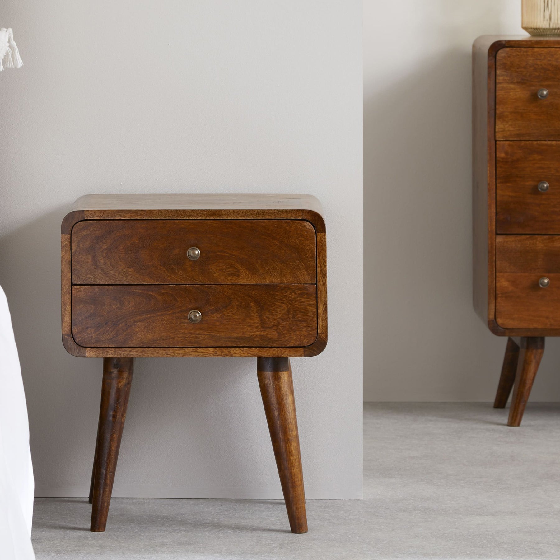 Century 2 Drawer Solid Wood Standard Bedside Table in Deep Chestnut Finish | malletandplane.com