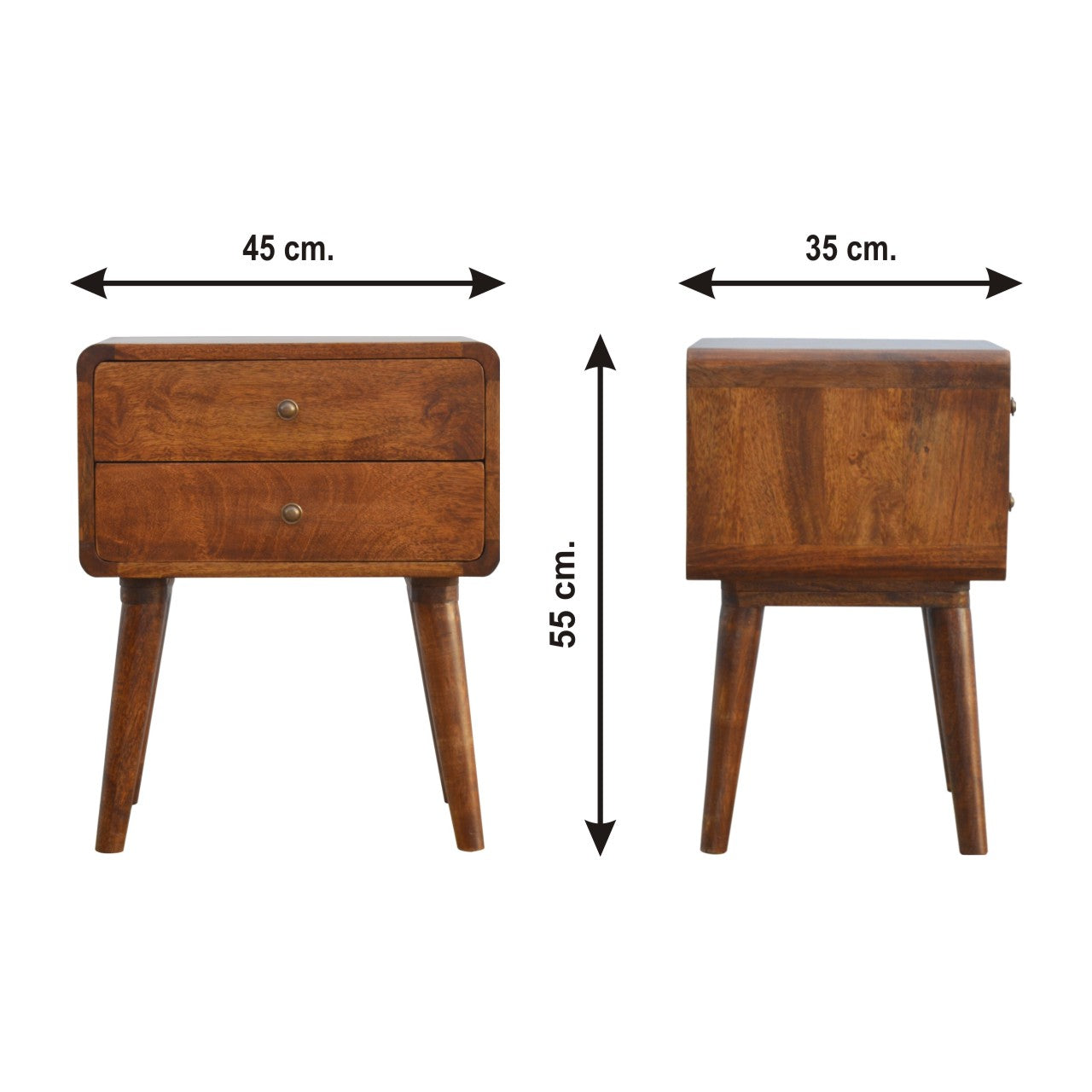Century 2 Drawer Solid Wood Standard Bedside Table in Deep Chestnut Finish | malletandplane.com