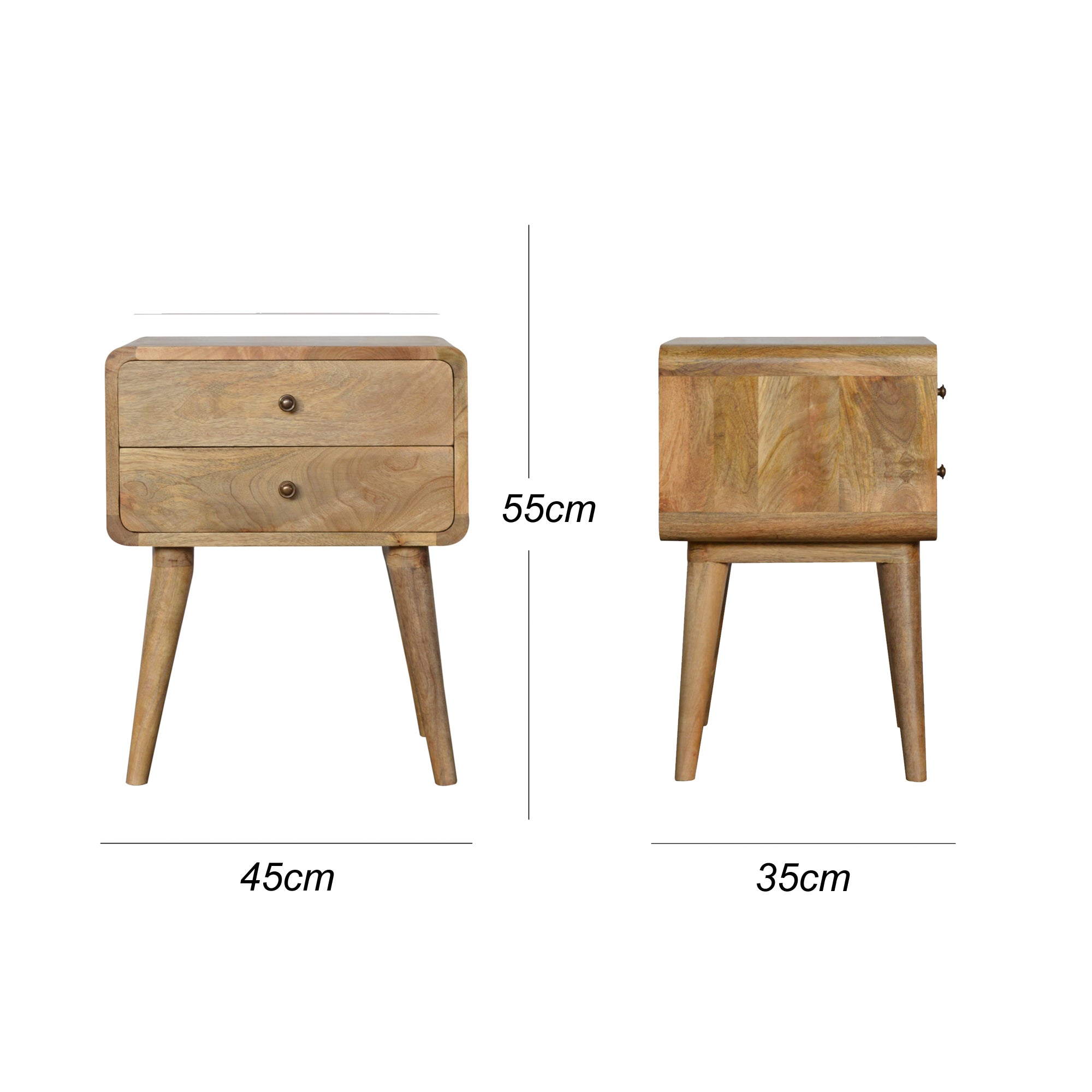 Modal solid wood bedside table with 2 drawers in a natural oak-ish finish | malletandplane.com