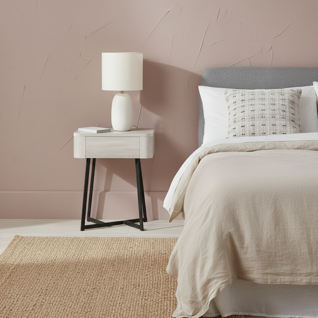 UKIAH Grey Oak & Black Metal Bedside Table | malletandplane.com