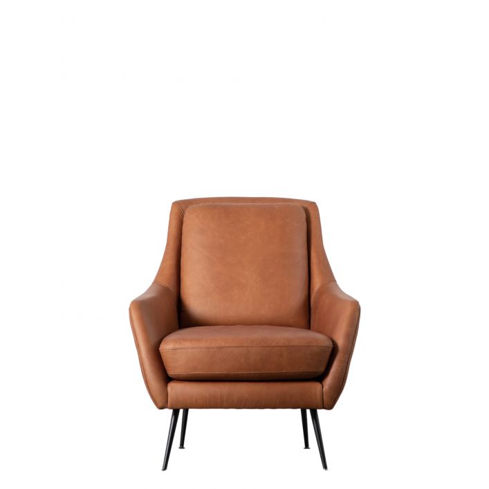 Frith Leather Armchair in brown leather with matt black metal legs | malletandplane.com