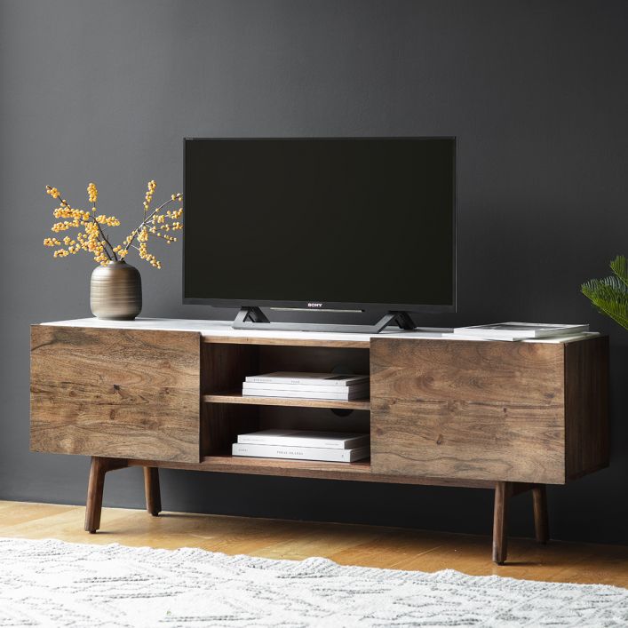 CENTURY Solid wood TV Stand in deep chestnut finish | MalletandPlane.com